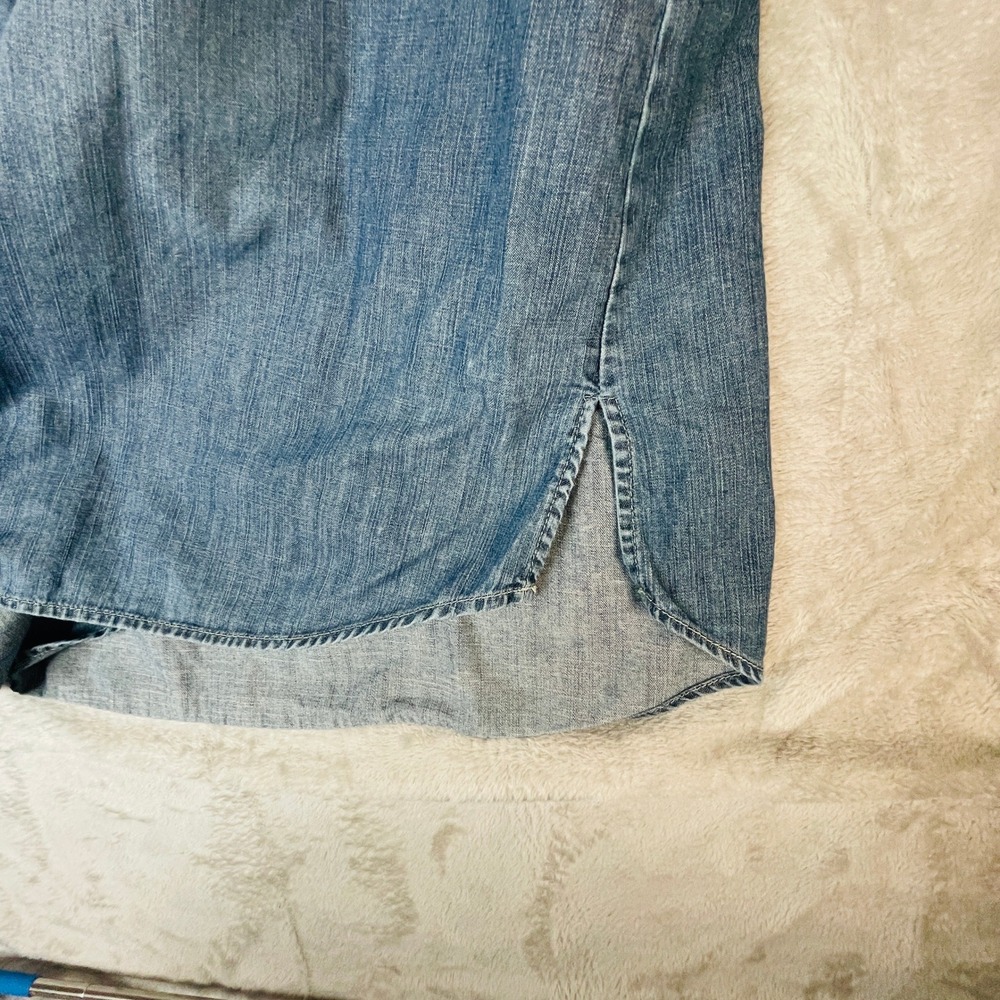 Denim Tunic Shirt Dress Blue Long Sleeve Button Up Pintuck Pleat Cotton 35" L - Picture 9 of 11